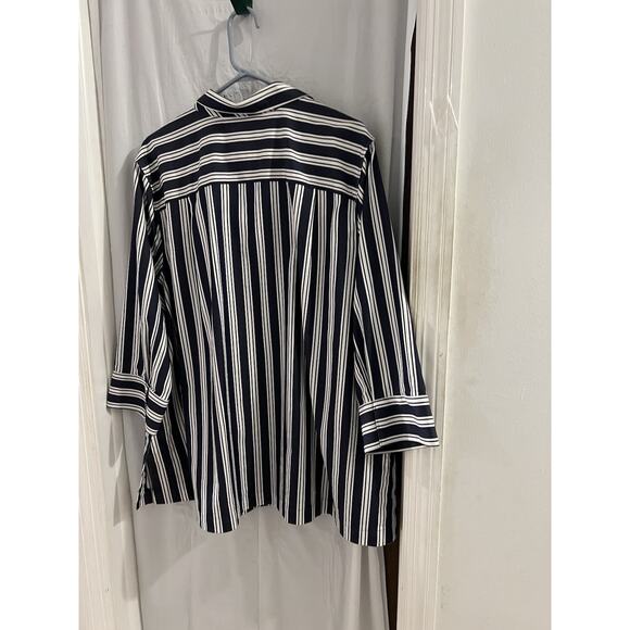 Chicos Blue White Striped Button Front Tunic No Iron Stretch Sz 20 - Picture 5 of 5
